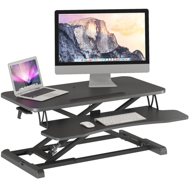 Adjustable Standing Desk Converter, 32in/80cm Dual Tier Sit Stand Workstation for PC, Laptop and Keyboard, Ergonomic Desktop Riser with Monitor Stand