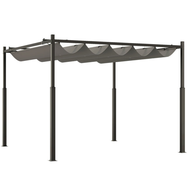 3 X 3(M) Metal Pergola With Retractable Roof & Magnetic Fixture, Upf30+, 80Mm Metal Column, 8 Ground Stakes & 8 Anchor Bolts, Outdoor Garden Gazebo, G