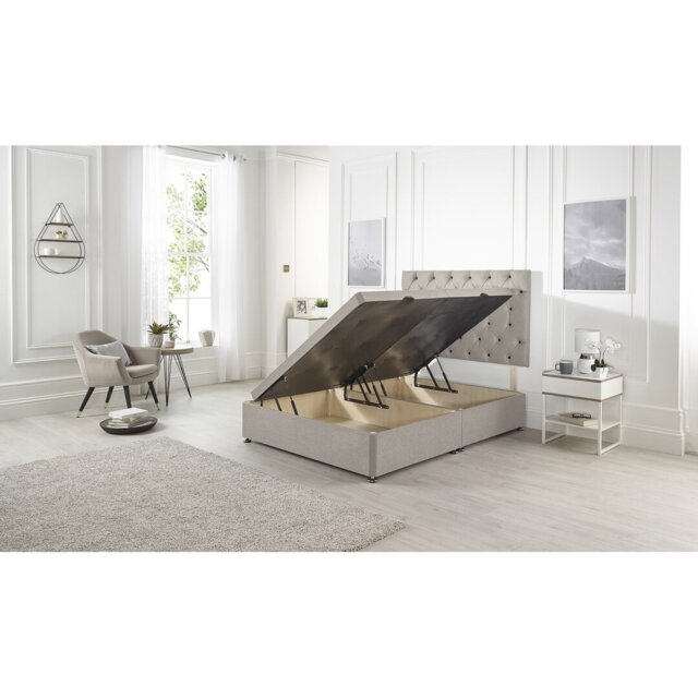 Etheral Side Opening Ottoman Storage Bed with Upholstered Headboard Plush Velvet