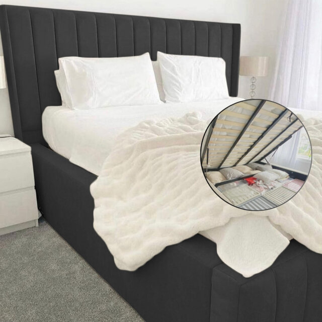 Ivy Panel Ottoman Storage Bed - Contemporary Velvet Upholstered Gas Lift Bed Frame with Headboard