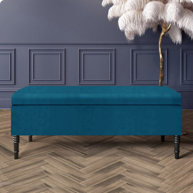 Paris Plain Ottoman Storage Bench - Plush Velvet Shoe Bench - Upholstered Footstool with Storage