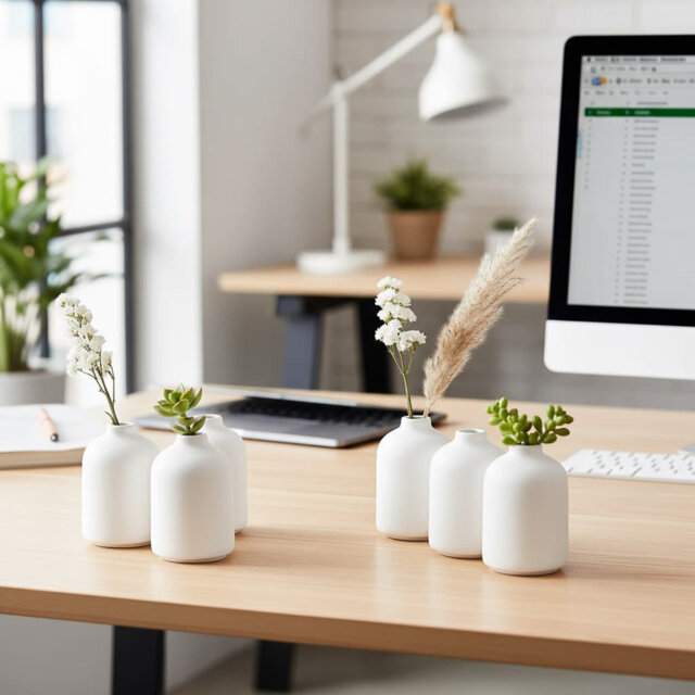 "6-Piece White Mini Ceramic Bud Vase Set - 3""LÃ3""WÃ4.1""H - Boho Japandi Minimalist Decor for Dry Flowers/Wedding"