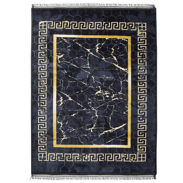 MARBLE GREEK MINK FAUX FUR RUG RUGS 160X230 BLACK