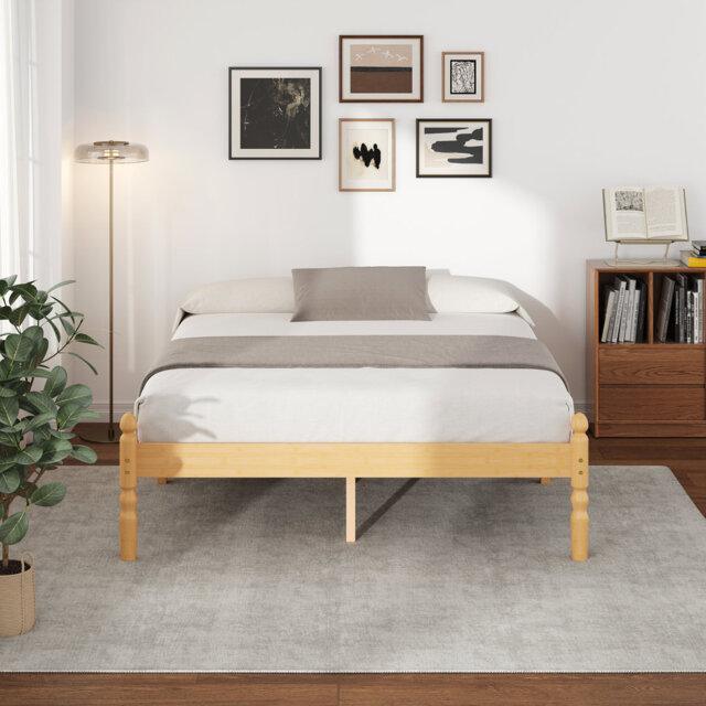 Natural Bamboo Bed Frame with Slatted Base, Minimalist Wooden Platform Bed, Strong Support, Easy Assembly, No Box Spring Required