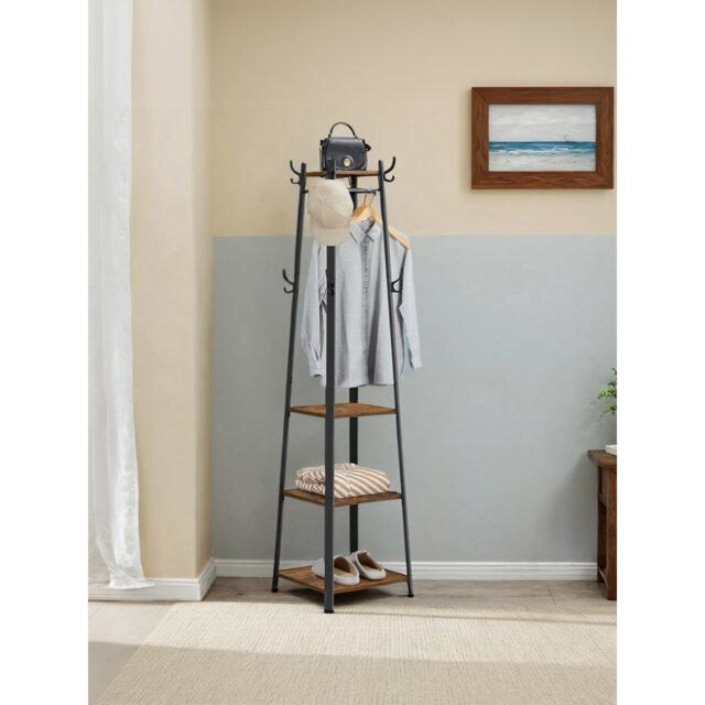 Coat Rack, Coat Stand with 4 Shelves, Hall Tree Free Standing with Hooks, for Entryway, Living Room, Rustic Brown