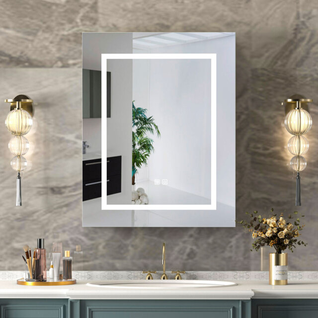 Ayushma Bathroom Mirror Cabinet with LED Lights, 3-Tier Storage Shelves