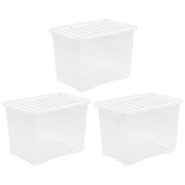 Wham Crystal 80L Plastic Storage Box Pack of 3 Clear