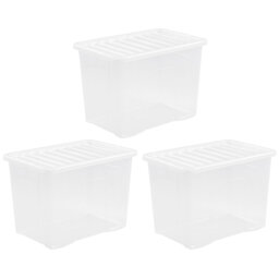 Wham Crystal 80L Plastic Storage Box Pack of 3 Clear