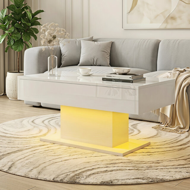 Budwin Sliding Top Storage Coffee Table with High Gloss Finish, Modern Living Room Table