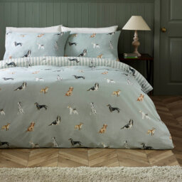 Dog Stripe Reversible Duvet Cover Set