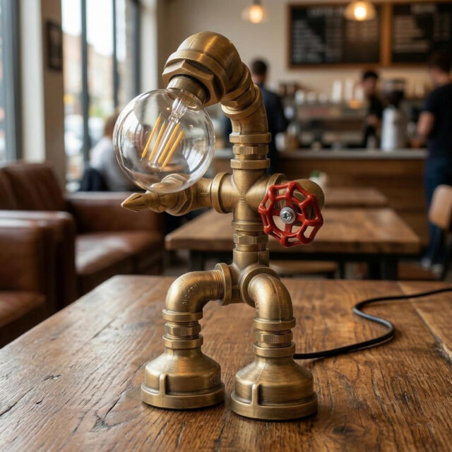 Industrial Retro Steampunk Rustic Robot Style Table Lamp, Vintage Metal E27 Bedside Desk Light, Water Pipe Desk Lamp for Bedroom, Office, Nightstand,