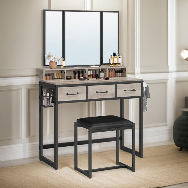 Sagar Dressing Table with Mirror And Stool Vanity Desk Bedroom Furniture