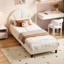 Velvet Kids Bed Frame with Fan-Shaped Upholstered Headboard