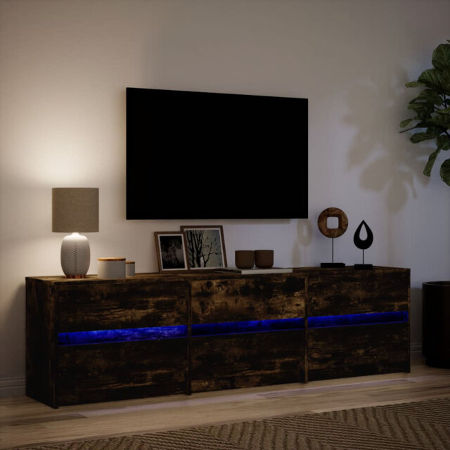 Vidaxl TV Cabinet With LED Smoked Oak 140X34x50 Cm Engineered Wood
