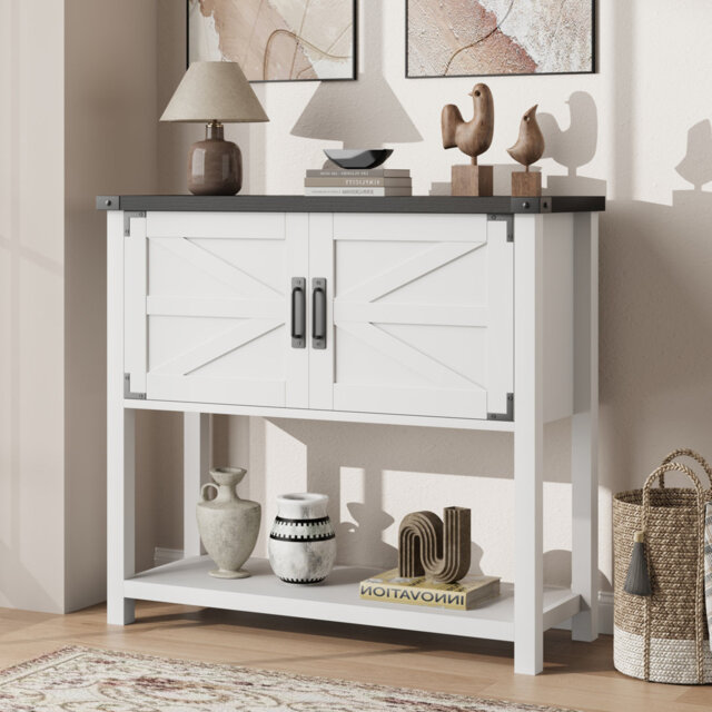 Kitchen Sideboard Buffet, Farmhouse Coffee Bar Cabinet with 2 Doors & Shelf, Wooden Console Table for Entryway, Living Room, Hallway Storage