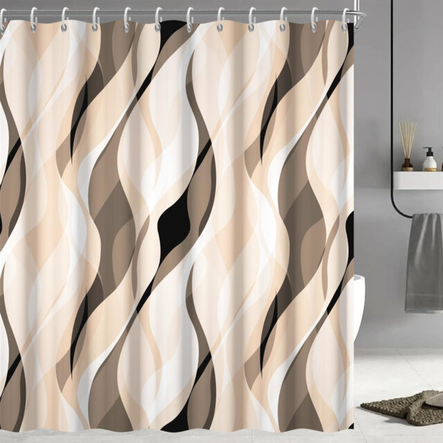 Pack of 1 Modern Abstract Striped Shower Curtain Set with Hooks