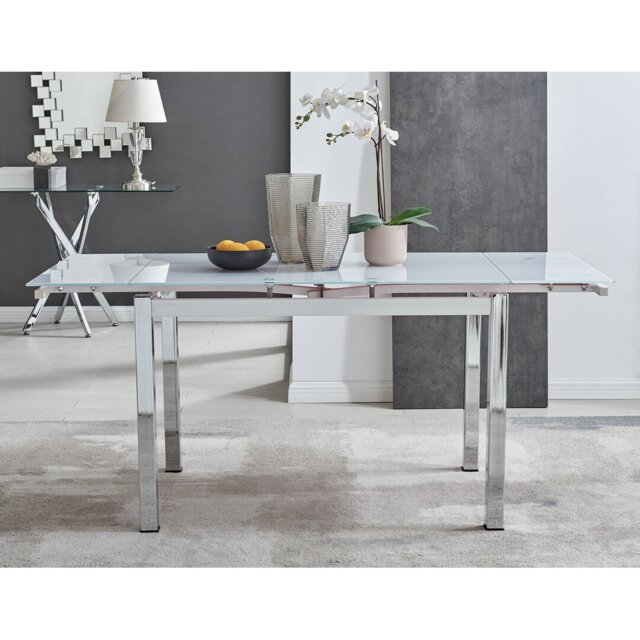 Tierra Glass and Chrome Metal Extendable Modern Dining Table