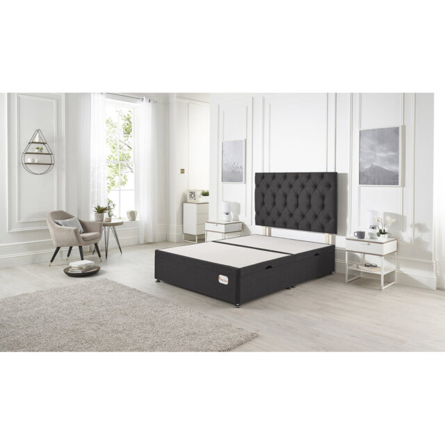 Orchid Side Lift Ottoman Divan Bed Base with Upholstered Headboard