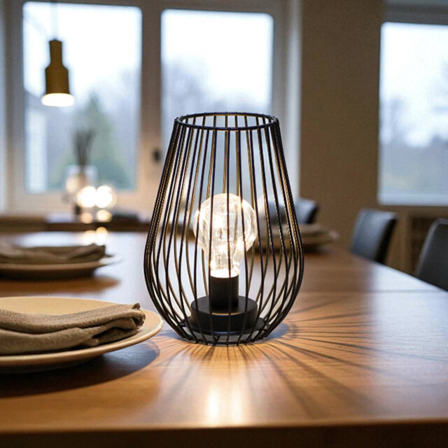 Metal Cordless Table Lamp Cage Shape Battery Operated Lamp with Warm Fairy Lights Bulb