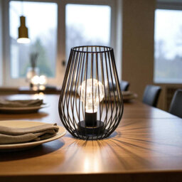 Metal Cordless Table Lamp Cage Shape Battery Operated Lamp with Warm Fairy Lights Bulb
