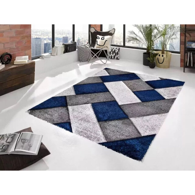 3D Shaggy Rugs Modern Geometric Design Large Area Rugs For Living Room Bedroom Thick Fluffy Floor Mats Small Door Mat_BLU*