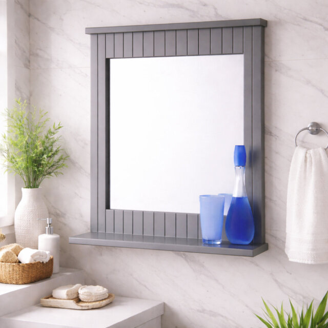 Desislava Wood Flat Wall Mirror with Shelves
