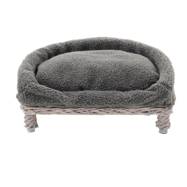 Grey Hand-Woven Rattan Medium Dog Bed
