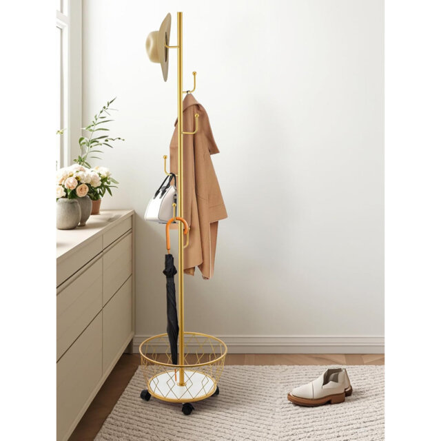 Metal 6-Hook Freestanding Coat Rack with Umbrella Holder