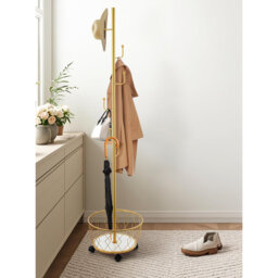 Metal 6-Hook Freestanding Coat Rack with Umbrella Holder