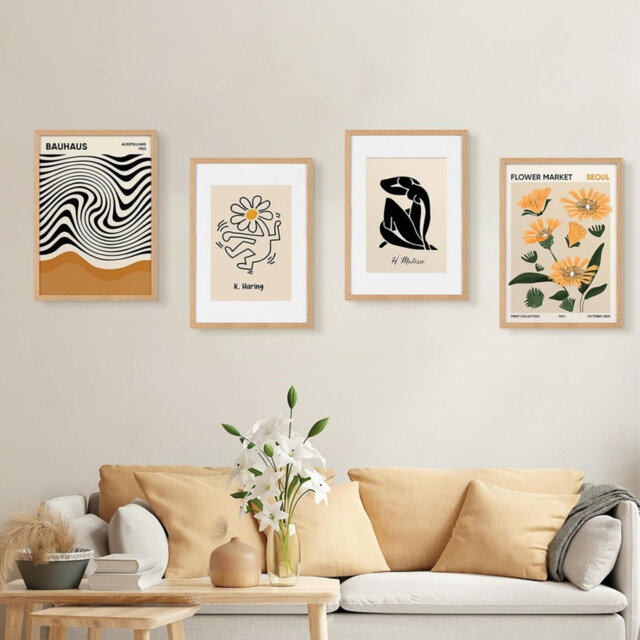A3 Picture Frame with A4 Mount, Natural Wood Photo Frames with Perspex Front,Set of 4
