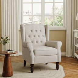 Duward 74Cm Wide Tufted Wingback Armchair with Solid Wood Legs