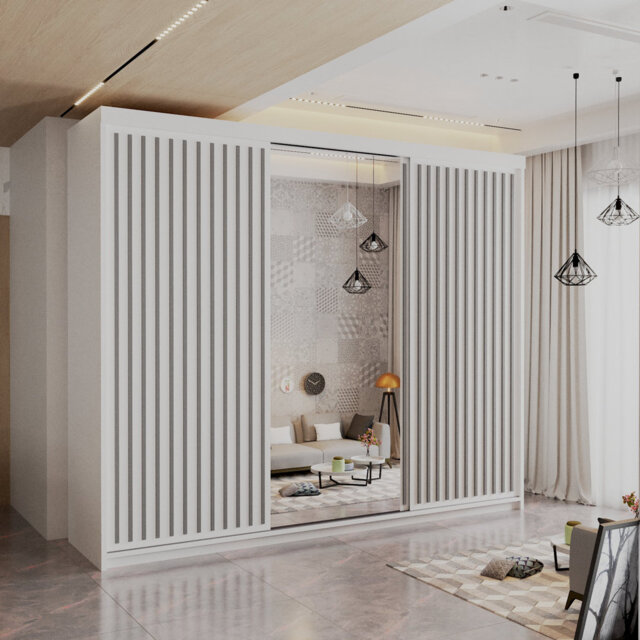 Sliding Wardrobe with Mirror Modern Bedroom 4 Colours 3 Sizes