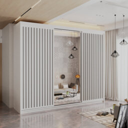 Sliding Wardrobe with Mirror Modern Bedroom 4 Colours 3 Sizes