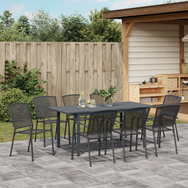 Garden Dining Set Extendable Manual 9 Pcs Black Large Metal
