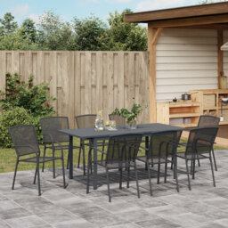 Garden Dining Set Extendable Manual 9 Pcs Black Large Metal