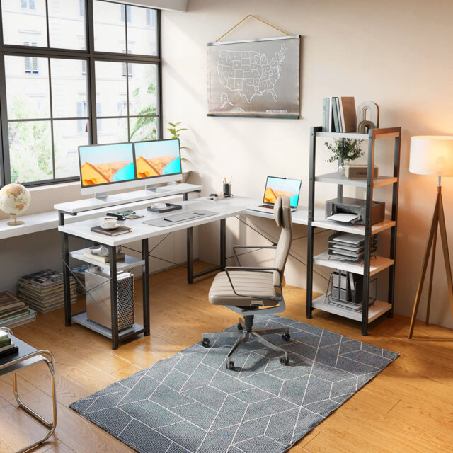 Galini L-Shaped Metal Base Writing Desk