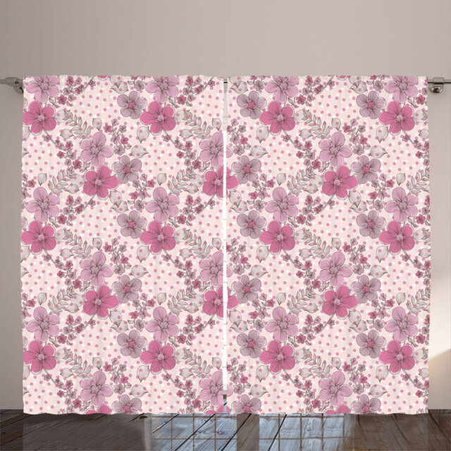 Rustic curtain, romantic flowers and polka, flowers, shame red and white