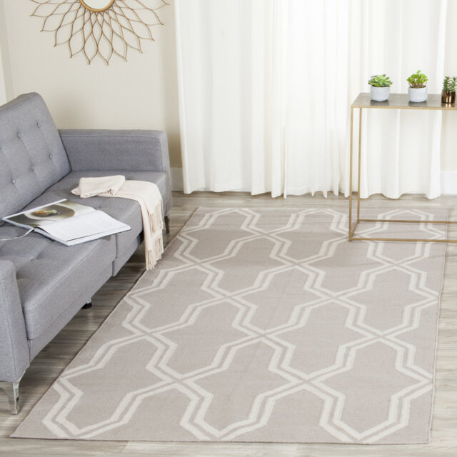 Normal Hand-Woven Flatweave Wool Grey/Ivory Area Rug