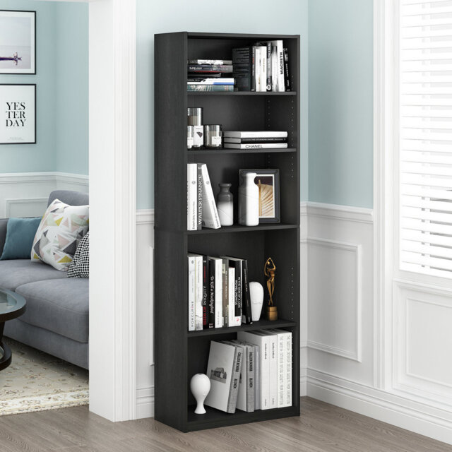 Bermang Book Shelf Set of 2, 6-Tier Bookshelf, Bookcase, 9.5 x 24.6 x 71, for Home Office, Living Room, Amber Pine