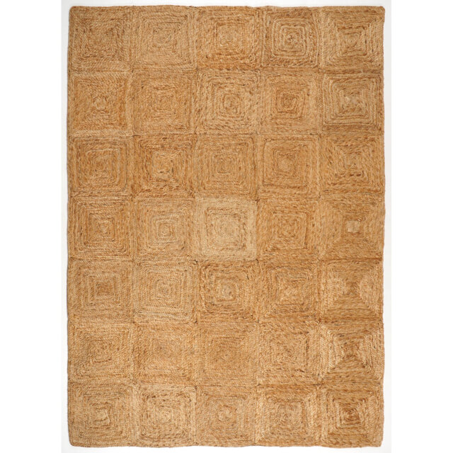 Carey Tactile Coiled Jute Hand Woven Area Rug - Striking Squares Boho Pattern