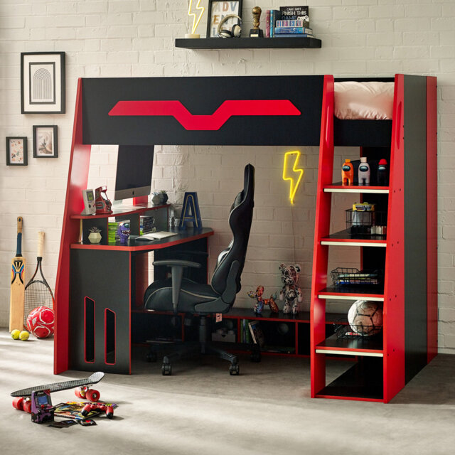 Eagle Single (3') Gaming Bed Bed Frame with Storage Included with Built-in Ladder Included with Desk Included
