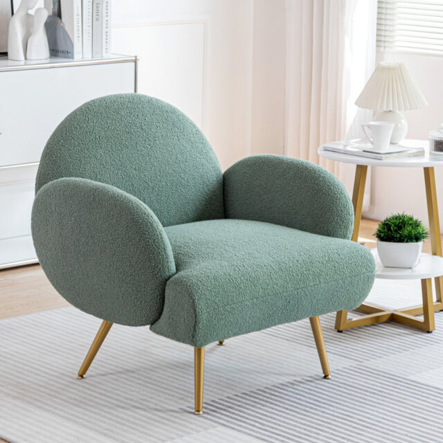 Accent Sherpa Chair Comfy Modern Living Room Chair Fabric Mid Century Bedroom Chair With Legs Arm Chair For Reading Bedroom Single