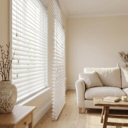 Modern PVC Faux Wood Venetian Window Blinds, Moisture-Resistant Corded Shades
