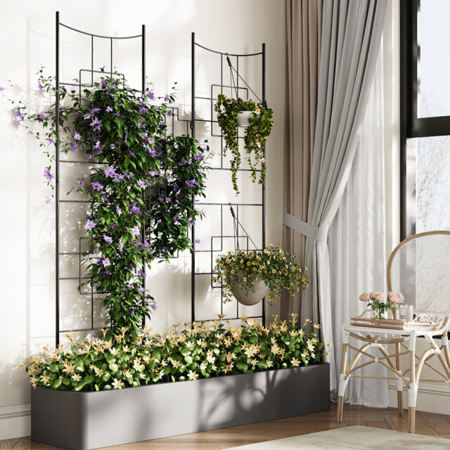 2 PCS 169x130cm Black Metal Garden Trellis, Rustproof 14mm Reinforced Steel Climbing Plant Support for Roses Vines Vegetables, Indoor Outdoor Patio Po