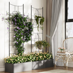2 PCS 169x130cm Black Metal Garden Trellis, Rustproof 14mm Reinforced Steel Climbing Plant Support for Roses Vines Vegetables, Indoor Outdoor Patio Po