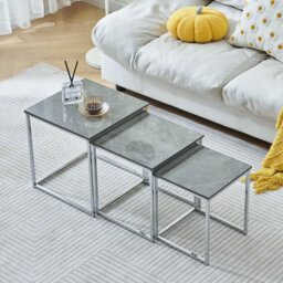 Living Room Nesting Coffee Table Set Of 3 High Glossing Marble Effect, Small Square Side Sofa Table 3 In 1 Nested Table Corner Little End Table Stacka
