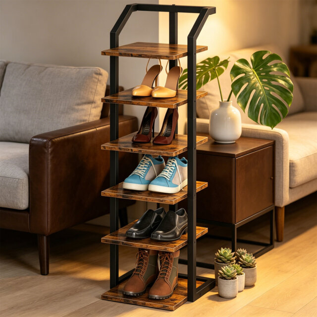 Shoe Rack For Hallway, 6-Tier Shoe Organiser With Removable Shelves & Non-Slip Foot Pads, Holds 6 Pairs, Ideal For Entryway, Porch & Wardrobe