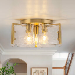 Industrial Modern 3-Light Rippled Glass Drum Semi-Flush Mount Ceiling Light