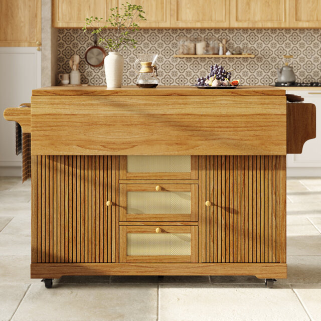 Kitchen island with 3 drawers and 2 doors brown