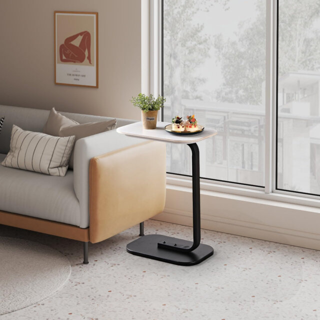 Marble Side Table Under Sofa - Sintered Stone Slab - C-Shaped End Table